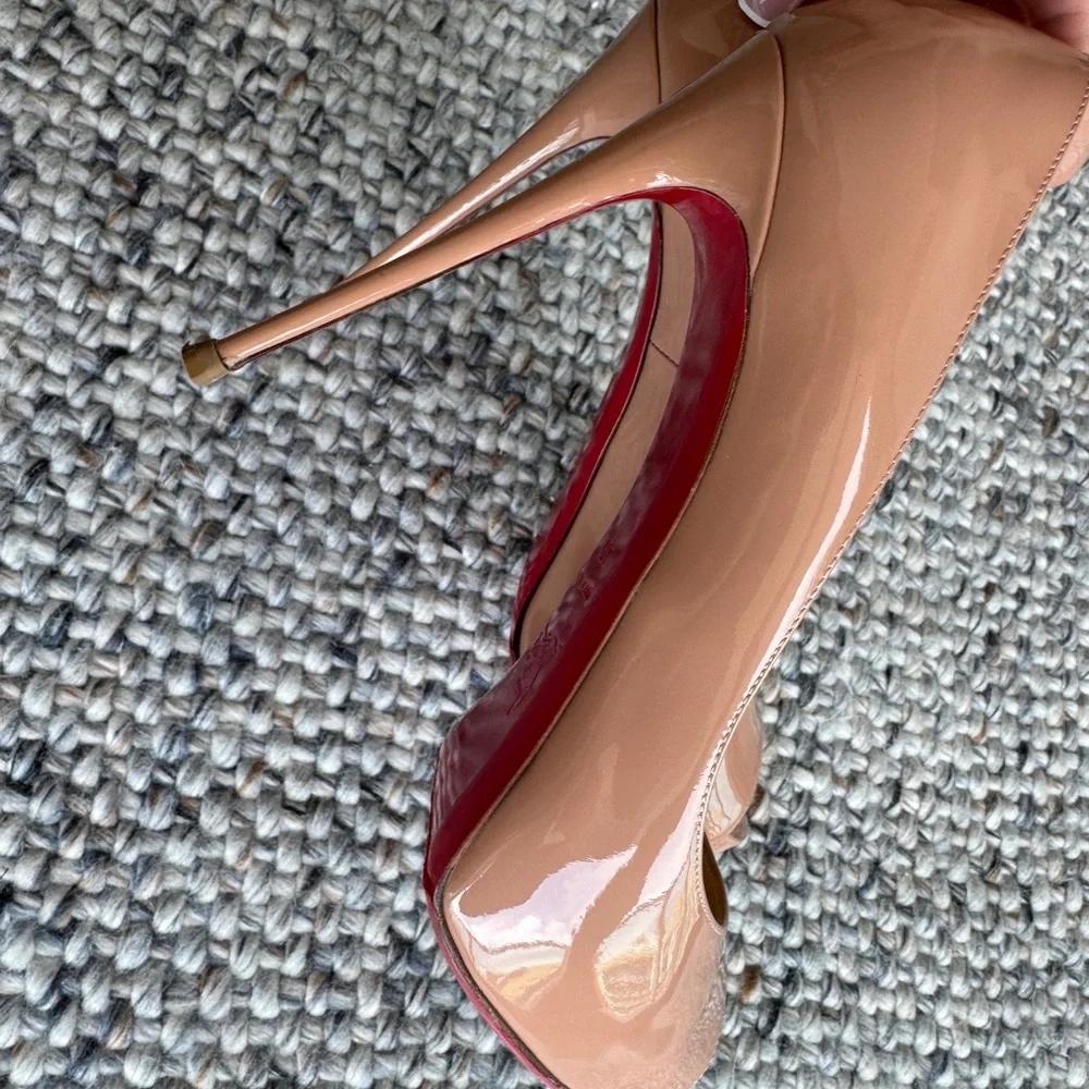 Christian Louboutin Blush Patent Peep Toe Heels Red Bottom Size 41.5 - Picture 7 of 9